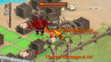 (Teaching the player about "thorns damage" in the tutorial)